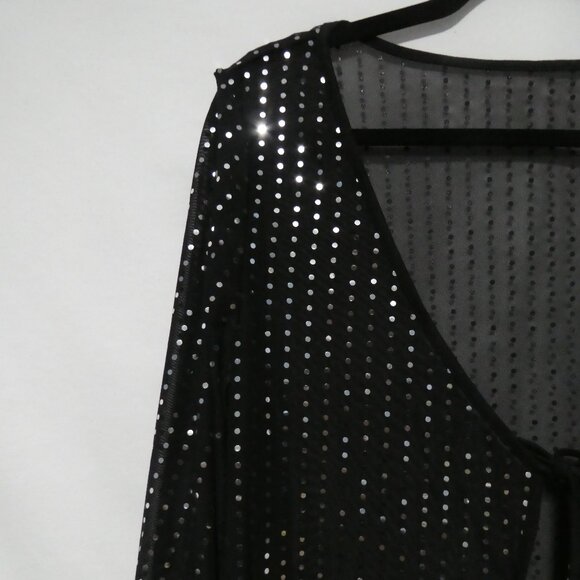 SHEIN - Curve | 2XL | Sheer Sparkling Black Sequin Cardigan | Lace Up Front - Picture 3 of 14
